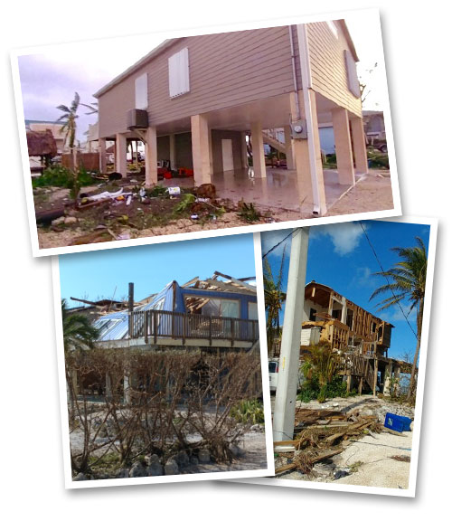 Mike & Kara J's home, top, vs. severely damaged homes in their neighborhood 